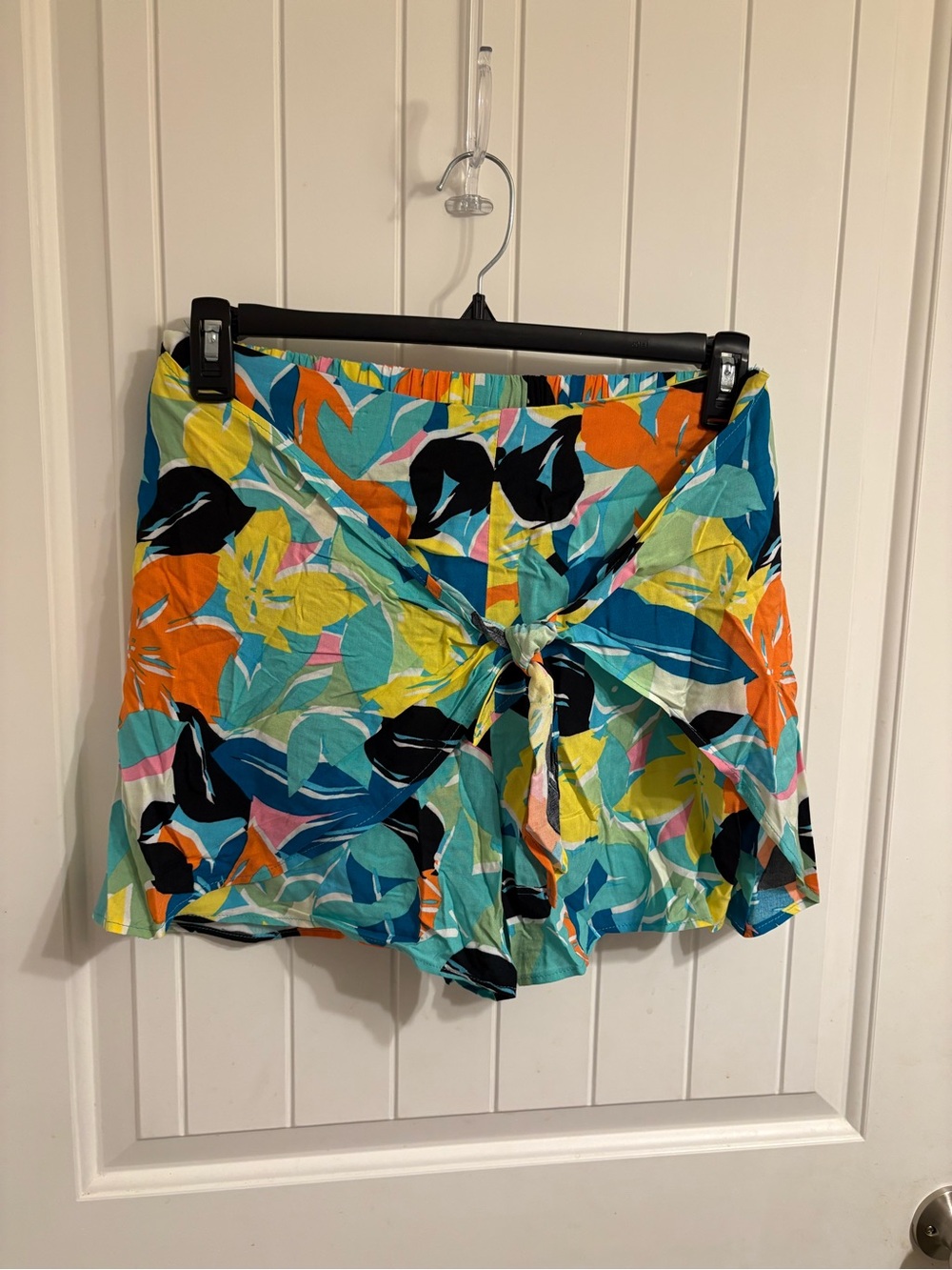 Lily Rose Tropical Tie-Front Shorts in Turquoise, Orange & Yellow